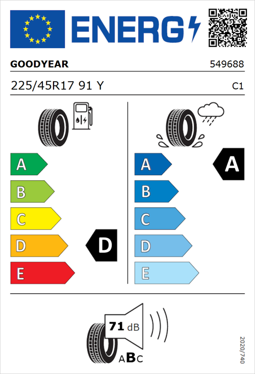 Tyre Label for Goodyear Eagle F1 Asymmetric 5 225/45R17 91Y