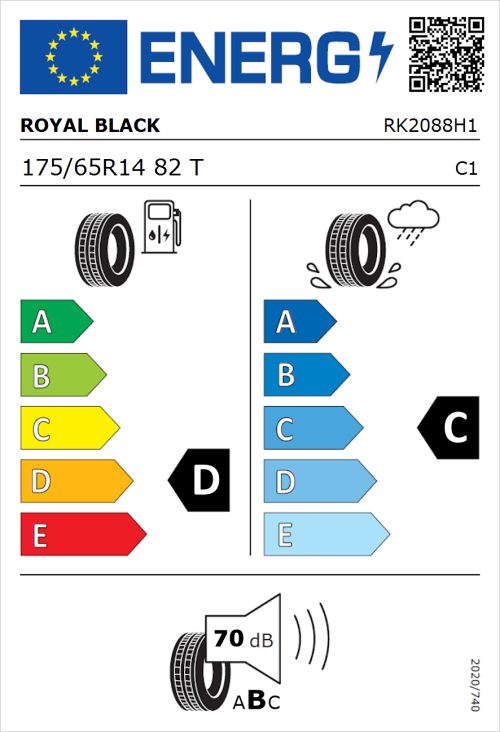 Tyre Label for Royal Black Royal Mile 175/65R14 82T