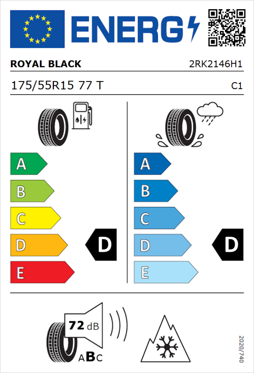 Tyre Label for Royal Black Winter HP 175/55R15 77T