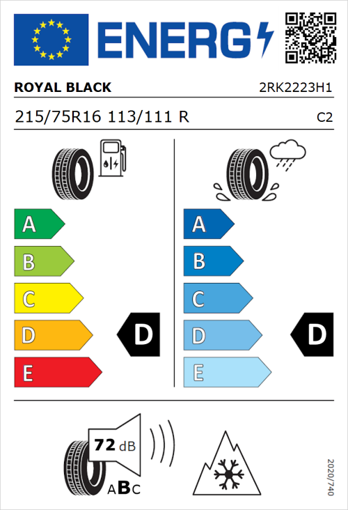 Tyre Label for Royal Black Winter 215/75R16 113/111R