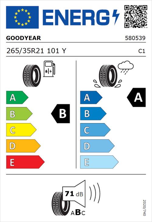 Tyre Label for Goodyear Eagle F1 Asymmetric 5 265/35R21 101Y