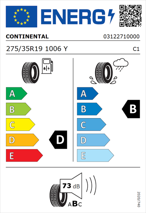 Tyre Label for Continental SportContact 6 275/35R19 1006Y