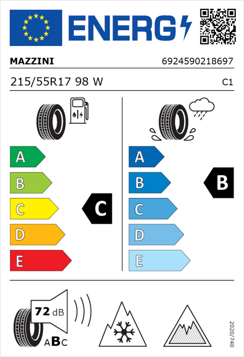 Tyre Label for Mazzini Versat-AS8 215/55R17 98W