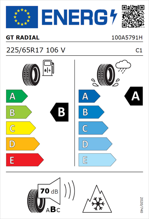 Tyre Label for GT Radial Climate Active 225/65R17 106V