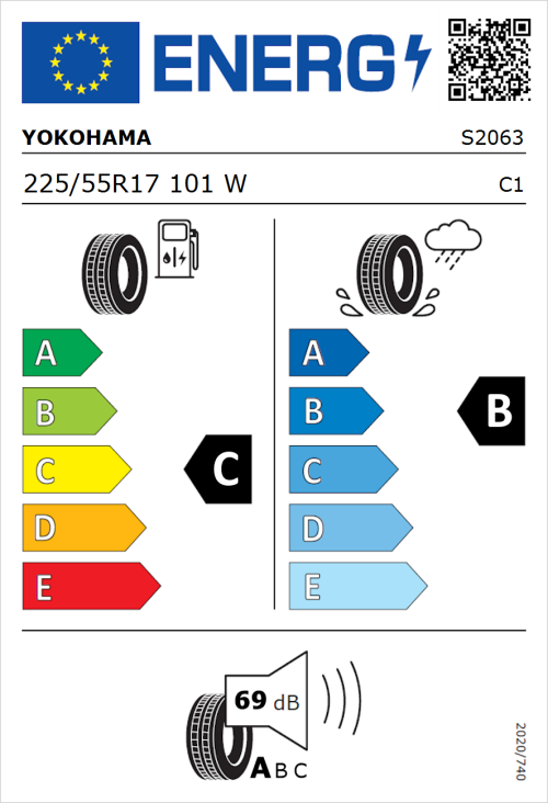 Tyre Label for Yokohama BluEarth-Es ES32 225/55R17 101W