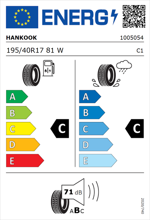 Tyre Label for Hankook Ventus S1 evo K107 195/40R17 81W